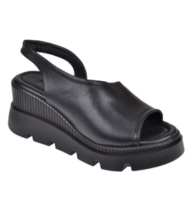 Floor Hakiki Deri Kalın Taban Kadın Sandalet MAK-2008 SİYAH