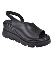 Floor Hakiki Deri Kalın Taban Kadın Sandalet MAK-2008 SİYAH