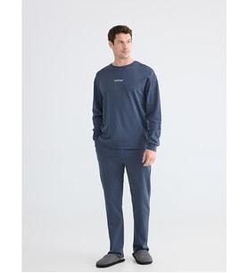 LC WAIKIKI Lacivert Standart Kalıp Erkek Baskılı Pijama Takım