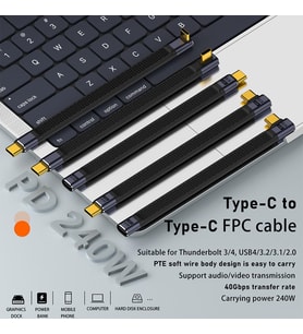 USB4 FPC Esnek Tip-C Kablo - 240W PD3.1 Hızlı Şarj, 40Gbps Veri Aktarımı, 8K@60Hz Görüntü Desteği - 15 CM KBY