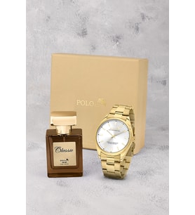 Polo Air Klasik Metal Kordon Erkek Kol Saati Ve 55 ml Parfüm Seti Gold Renk ST-5024E6