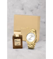 Polo Air Klasik Metal Kordon Erkek Kol Saati Ve 55 ml Parfüm Seti Gold Renk ST-5024E6
