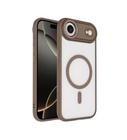 Coverzone iPhone 17 Air ile uyumlu K?l?f Wireless ?arj �zellikli Metal buton Z-Krom MagSafe ile uyumlu ?effaf Transparan Double Color Silikon Kapak Desert Gold