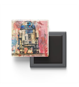 R2-D2 - Baskılı Buzdolap Magneti Kare - 9x9 cm