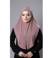 Pudra Pratik Hazır Geçmeli Tesettür Eşarp Sandy Kumaş Yırtmaçlı Düz Hijab 2310_06