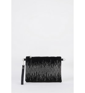 Kadın Dalgalı Gümüş Taşlı Süet Bilek Askılı Ve Zincir Askılı Portföy El Ve Clutch Çanta