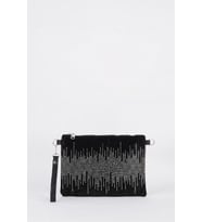 Kadın Dalgalı Gümüş Taşlı Süet Bilek Askılı Ve Zincir Askılı Portföy El Ve Clutch Çanta