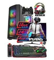 WarboX PUBG 8GB Ekran Kartı Rx580 DDR5 i5 3350p 16gb Ram 256gb Ssd 250gb Hdd 24" Monitör Gaming PC (Siyah)