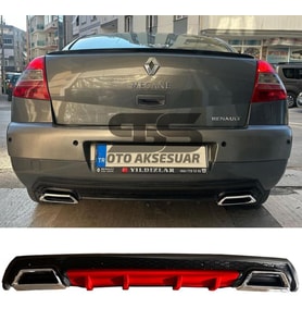 Renault Megane 2 Sedan Difüzör Arka Tampon Eki 2 Egzoz Çıkışlı Kırmızı Lüx Tip