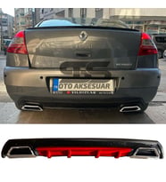Renault Megane 2 Sedan Difüzör Arka Tampon Eki 2 Egzoz Çıkışlı Kırmızı Lüx Tip