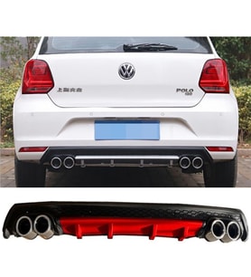 Vw Polo Mk5 Kırmızı Difüzör Çiftli Yuvarlak Egzoz Görünümlü D Tip Difizör 2009-2017