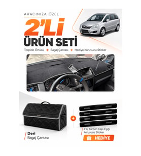 e-biz OPEL ZAFİRA B (2004-2011) Uyumlu Torpido Örtüsü + Deri Bagaj Çantası Seti - Siyah-Gri - OP018