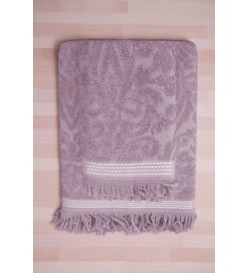 2 Parça Jakarlı Banyo Havlu Takımı %100 Pamuklu 90x150 Cm Arden Mor