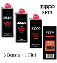 Zippo Çakmak ikmal Seti 3 Bidon Benzin 1 Fitil Set3