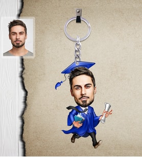 Kişiye Özel Mezuniyet Karikatürlü  Ahşap Anahtarlık Bay-4-Eco