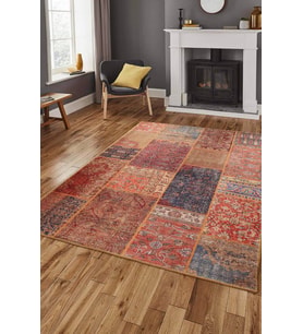 Bespoky Goussainville Kırmızı Patchwork Pamuk Dijital Baskı Dekoratif Alan Halısı