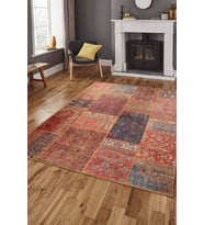 Bespoky Goussainville Kırmızı Patchwork Pamuk Dijital Baskı Dekoratif Alan Halısı