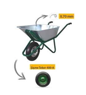Kanat Pro Galvanizli Demonte El Arabası 0.70 mm Sac Şişme 400-8 Ebat Teker
