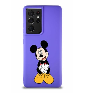 Samsung Galaxy S21 Ultra Soft Premier Kapak Mickey Mouse-A Tasarımlı Silikon Kılıf - Mor (Şeffaf)