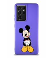 Samsung Galaxy S21 Ultra Soft Premier Kapak Mickey Mouse-A Tasarımlı Silikon Kılıf - Mor (Şeffaf)