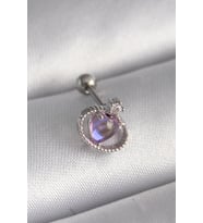 316L Çelik Gümüş Renk Mor Mineli Kalp Zirkon Taş Detay Tragus Piercing TJ-PR1273