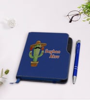 BK Gift Kişiye Özel Kaktüs Tasarımlı Lacivert Termo Deri Defter Kalem Seti-7