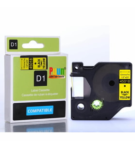 PUUN®Dymo D1 45018 S0720580 12MM x 7 Mt. Muadil Sarı Etikete Siyah Yazı Şerit Etiket Kaseti (Çok Renkli)