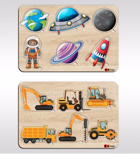 BK Toys Çocuklar İçin 2’li Ahşap Figürlü Eğitici-Öğretici Yapboz Puzzle-8