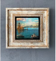 Çerçeveli Taş Duvar Dekoru 20 X 20 Cm Kız Kulesi Görsel (Krem)