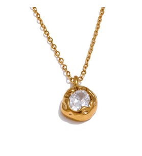 18 Ayar Altın Kaplama Organik Form Tek Taş Gold Kolye – Premium Modern Model