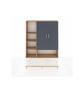 Arges Dolap 8 Raflı 4 Çekmeceli 2 Kapaklı 132x30x195 Çam-Antrasit/Aytaşı