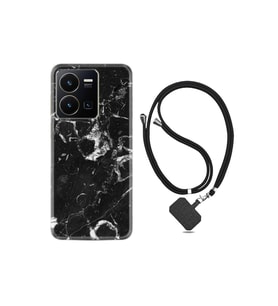 Vivo Y35 Kılıf Ipli Boyun Askılı Desenli Silikon Black Hole Marble 1387