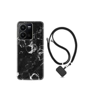 Vivo Y35 Kılıf Ipli Boyun Askılı Desenli Silikon Black Hole Marble 1387