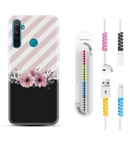 Realme 5i 5 Pro 6i 7 Pro 8 Kılıf Kablo Koruma Spiral Silikon Strip Pink Flowers 1396