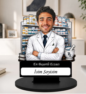 Kişiye Özel Karikatürlü Eczacı Masaüstü Ahşap İsimlik Fotoğraflı Eczacı Hediyesi Eczane Dekoru Eczacı Hediyesi, Eczane Hediyesi, Sağlık Çalışanı Hediyesi Meslek Hediyesi,