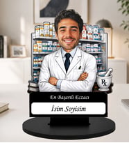 Kişiye Özel Karikatürlü Eczacı Masaüstü Ahşap İsimlik Fotoğraflı Eczacı Hediyesi Eczane Dekoru Eczacı Hediyesi, Eczane Hediyesi, Sağlık Çalışanı Hediyesi Meslek Hediyesi,