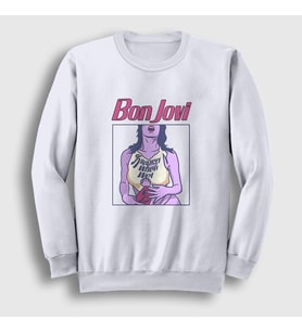Presmono Unisex Beyaz Wet Bon Jovi Sweatshirt 389587tt