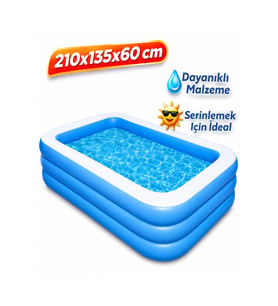 210X135X60cm Şişme Havuz 3 Katmanlı Yazlık Bahçe Havuzu Dikdörtgen Şişme Havuz Tatil Havuzu yaz