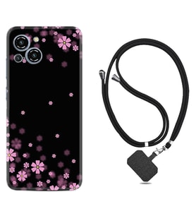 Reeder S23 Max Pro Kılıf Resimli Boyun Askılı İpli Desenli Silikon Black flowers 1391