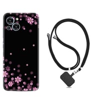 Reeder S23 Max Pro Kılıf Resimli Boyun Askılı İpli Desenli Silikon Black flowers 1391