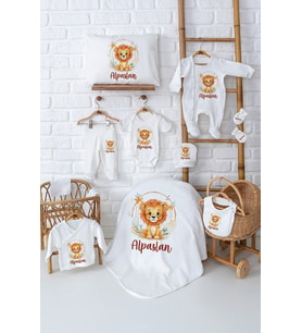 Pia Baby Premium %100 Pamuk Erkek Bebek Hediyesi 11 Parça İsme Özel Doğum Seti 5003-00 (Ekru)