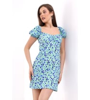 23124260 Desenli Göğüs Ortası Lastikli Kısa Kol Elbise MINT (Mint Yeşili)