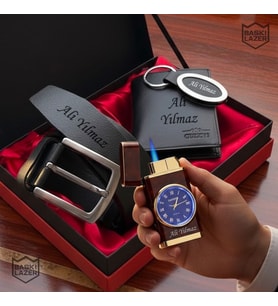 6 Farklı Çakmak Model Seçeneğiyle Hakiki Deri Erkek Cüzdan Kemer Anahtarlık Premium Hediye Seti - Kişiye Özel Tasarım - Eşe, Sevgiliye, Babaya, Arkadaşa Hediye