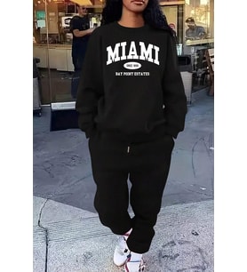 Miami Baskılı Unisex Eşofman Takımı (Siyah)