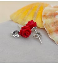 KIRMIZI GÜL 925 AYAR GÜMÜŞ KÜPE