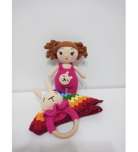 Minik Lora Amigurumi Uyku Arkadaşı Çıngırak ve Battaniye Takımı
