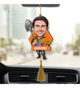 Kişiye Özel Çiçekçi Karikatürlü Ahşap Dikiz Ayna Araba Süsü