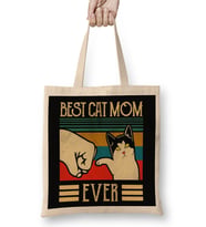 Vintage Best Cat Mom Ever Fist Bump Gift 01 Bez Çanta Uzun Saplı