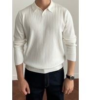 Erkek Polo Yaka Triko Kazak Slim Fit Fitilli