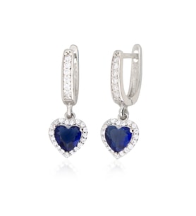 925 Ayar Gümüş Swarovski Safir Kalp Küpe (Gümüş)